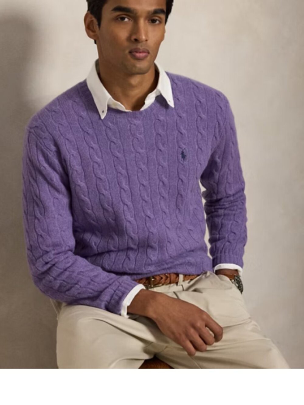 Ralph Lauren Cable Knit purple crew neck sweater cotton s small